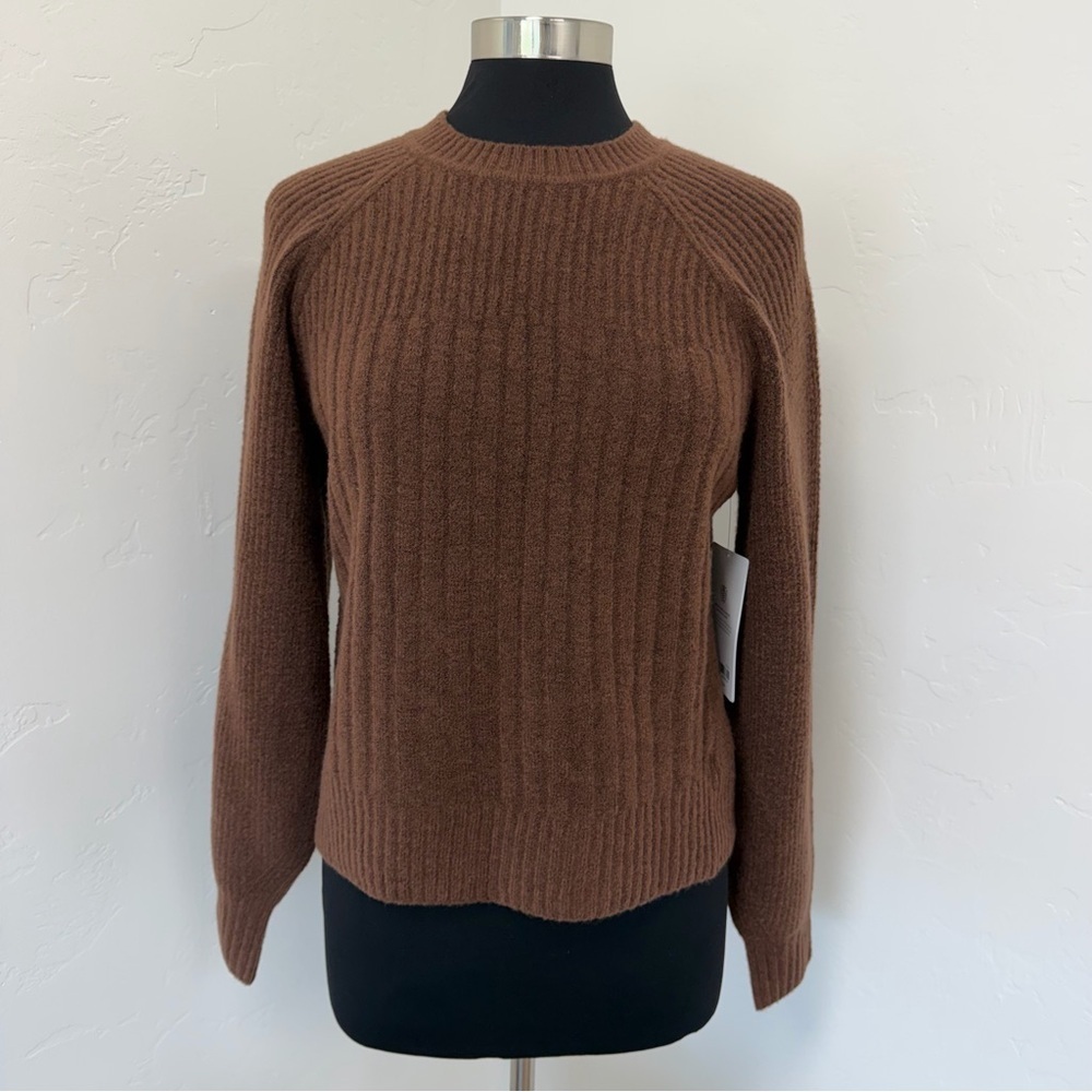 NWT Athleta Brown Ribbed CHANDAIL RAS LAYOVER CREW Sweater Size M - Picture 3 of 16